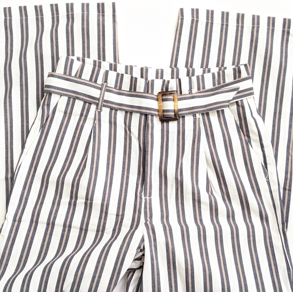 NWT High Rise Cropped Striped Belted Trousers - Picture 3 of 8